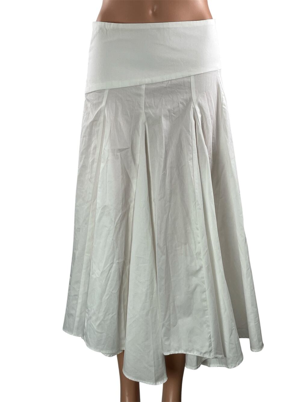 NEW Zara Women's White Pleated Mid Waist Asymmetric A Line Midi Skirt Size S
